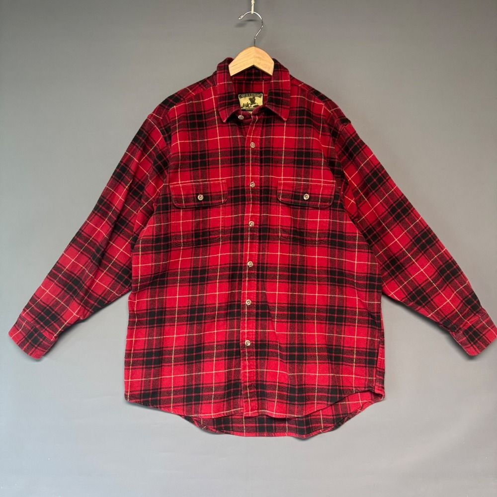 Field &‎ Stream Mens XL Red Black Plaid Flannel Button Shirt Heavyweight Cotton